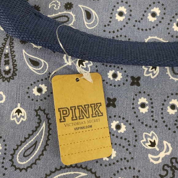 PINK Victorias Secret Tote Womens Large Blue Paisley Canvas Everyday Bag - Picture 2 of 5